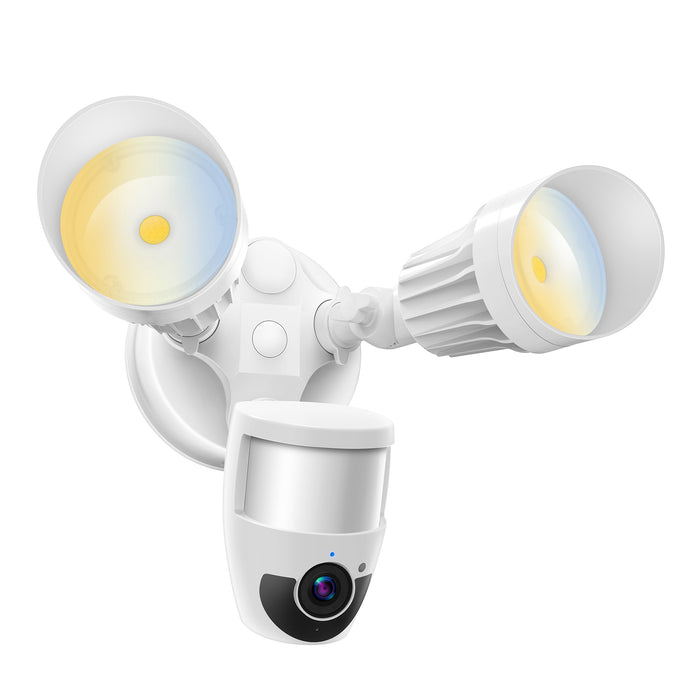 Luces de seguridad de cámara inteligente con cabezales duales + 3CCT ajustable + control de aplicación móvil 19SZ