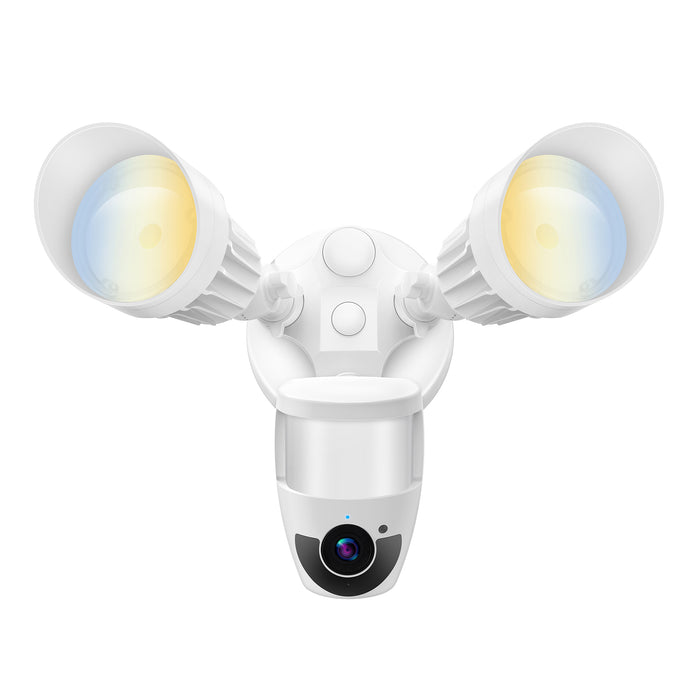 Luces de seguridad de cámara inteligente con cabezales duales + 3CCT ajustable + control de aplicación móvil 19SZ