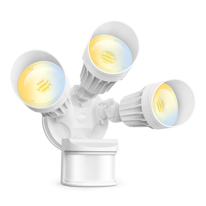 Luzes de segurança LED com cabeças triplas + 3CCT ajustável + sensor de movimento (modelo C de primeira geração)