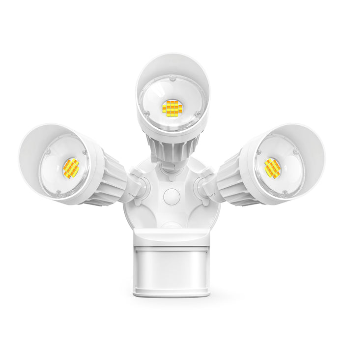 Luzes de segurança LED com cabeças triplas + 3CCT ajustável + sensor de movimento (modelo C de primeira geração)